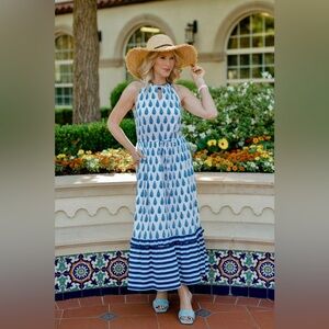 Cabana Life Delray Coastal Boho Patterned Maxi Dress Size Large